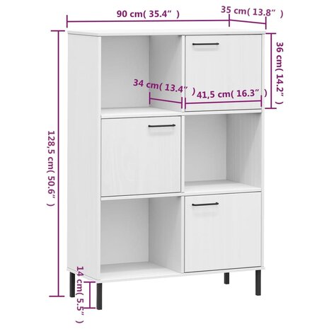 Boekenkast met metalen poten OSLO 90x35x128,5 cm hout wit 8720845578220 8