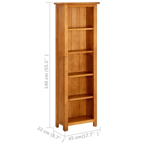 Boekenkast met 5 schappen 45x22x140 cm massief eikenhout 8720286543047 6