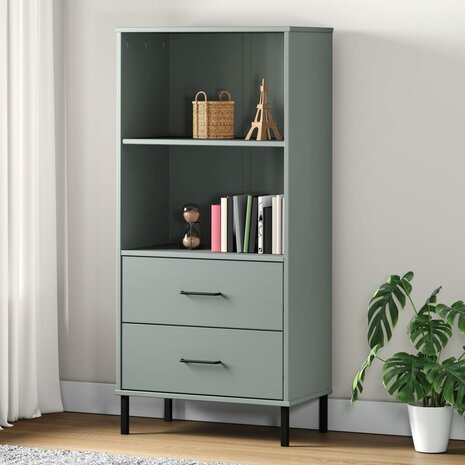 Boekenkast met 2 lades OSLO 60x35x128,5 cm massief hout grijs 8720845578183 1