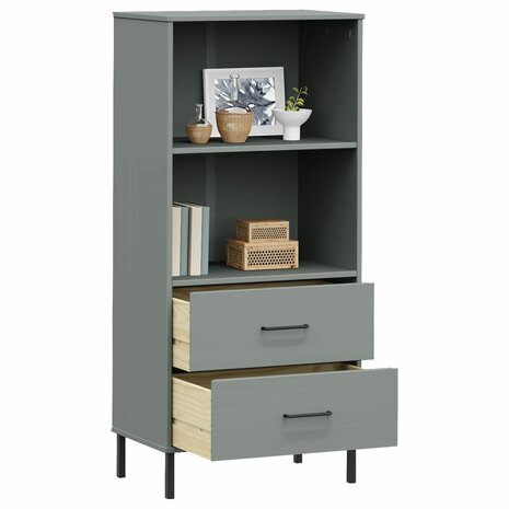 Boekenkast met 2 lades OSLO 60x35x128,5 cm massief hout grijs 8720845578183 3