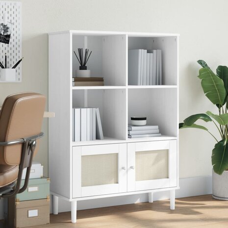 Boekenkast SENJA rattan-look 90x35x130 cm grenenhout wit 8721012134782 1