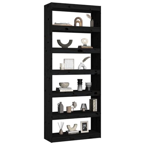 Boekenkast/kamerscherm 80x30x199,5 cm massief grenenhout zwart 8720286609071 4