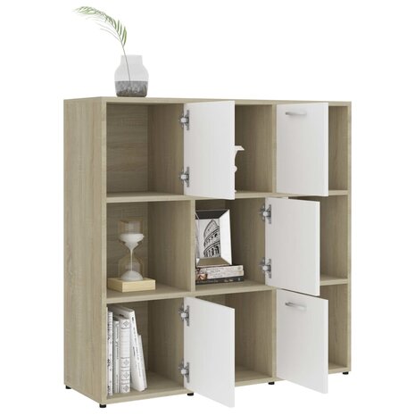 Boekenkast 90x30x90 cm bewerkt hout wit en sonoma eikenkleurig 8720286017296 4