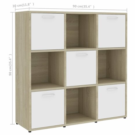 Boekenkast 90x30x90 cm bewerkt hout wit en sonoma eikenkleurig 8720286017296 8