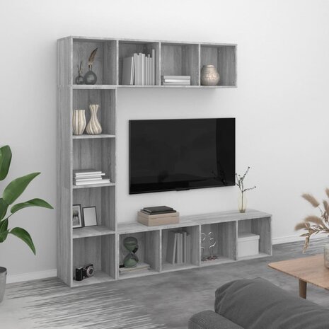 3-delige boekenkast- / tv-meubelset 180x30x180 cm grijs sonoma 8720845648626 1