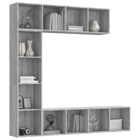 3-delige boekenkast- / tv-meubelset 180x30x180 cm grijs sonoma 8720845648626 3