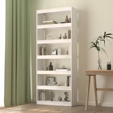 Boekenkast/kamerscherm 80x30x199,5 cm massief grenenhout wit 8720286609040 1