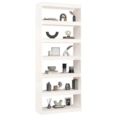 Boekenkast/kamerscherm 80x30x199,5 cm massief grenenhout wit 8720286609040 4