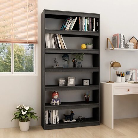 Boekenkast/kamerscherm 100x30x200 cm massief grenenhout grijs 8720286609309 1