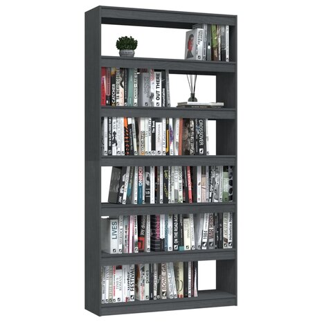 Boekenkast/kamerscherm 100x30x200 cm massief grenenhout grijs 8720286609309 4