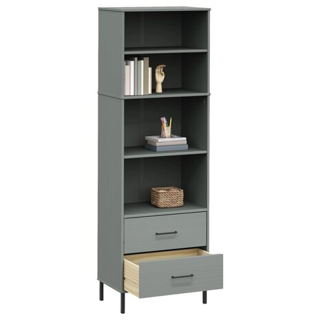 Boekenkast met 2 lades OSLO 60x35x180 cm massief hout grijs 8720845578152 3