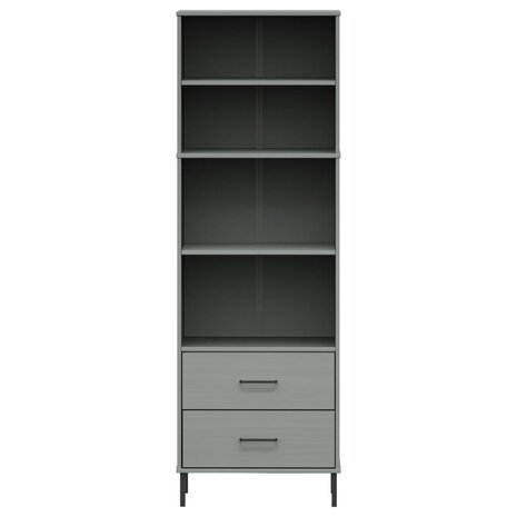 Boekenkast met 2 lades OSLO 60x35x180 cm massief hout grijs 8720845578152 4