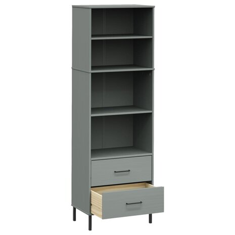 Boekenkast met 2 lades OSLO 60x35x180 cm massief hout grijs 8720845578152 5