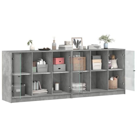 Boekenkast met deuren 204x37x75 cm bewerkt hout betongrijs 8721012216242 4