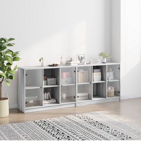 Boekenkast met deuren 204x37x75 cm hout grijs sonoma eikenkleur 8721012216266 3