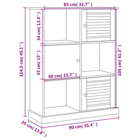 Boekenkast VIGO 90x35x114,5 cm massief grenenhout grijs 8720845845971 9