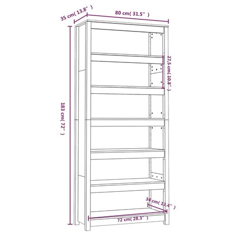 Boekenkast 80x35x183 cm massief grenenhout zwart 8720845556495 8