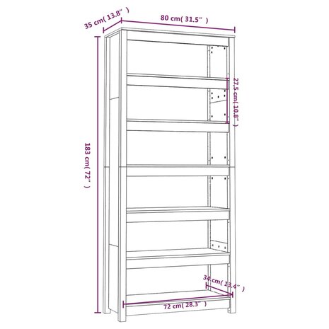 Boekenkast 80x35x183 cm massief grenenhout wit 8720845556464 8