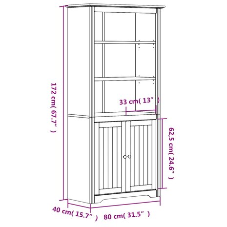 Boekenkast BODO 80x40x172 cm massief grenenhout wit en bruin 8720845913960 8