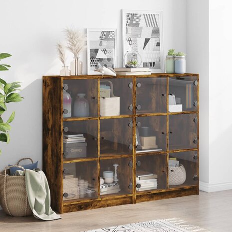 Boekenkast met deuren 136x37x109 cm hout gerookt eikenkleurig 8721012216044 3