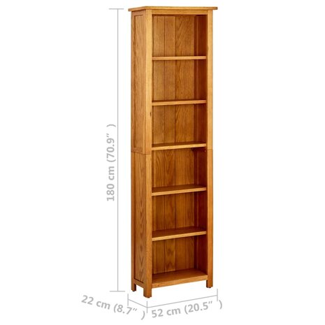 Boekenkast met 6 schappen 52x22x180 cm massief eikenhout 8720286543054 6