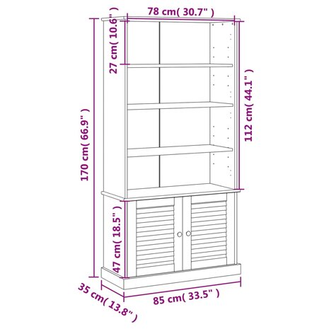 Boekenkast VIGO 85x35x170 cm massief grenenhout wit 8720845846114 9