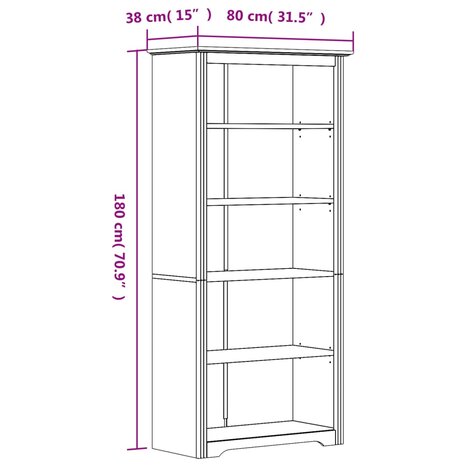 Boekenkast 5-laags BODO 80x38x180 cm massief grenenhout wit 8720845914196 6