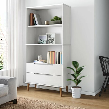 Boekenkast MOLDE 85x35x170,5 cm massief grenenhout wit 8720845542283 1