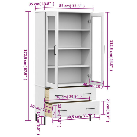 Boekenkast met metalen poten OSLO 85x35x172,5 cm hout wit 8720845578015 8