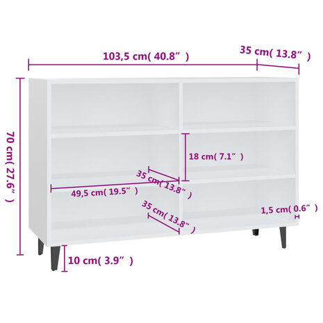 Dressoir 103,5x35x70 cm bewerkt hout wit 8720286358498 6