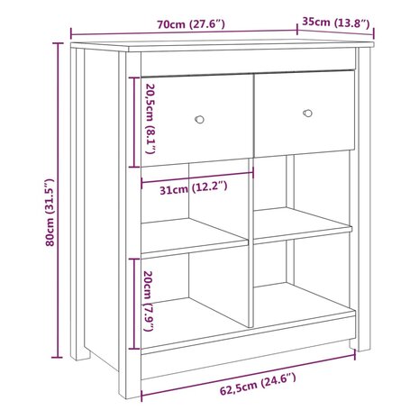 Dressoir 70x35x80 cm massief grenenhout honingbruin 8720286922583 9