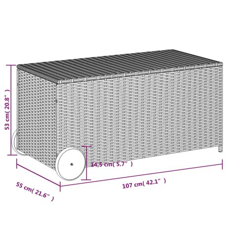 Tuinbox met wielen 190 L poly rattan zwart 8721012243668 11