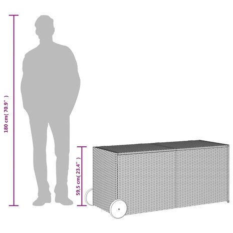 Tuinbox met wielen 283 L poly rattan zwart 8721012243583 10