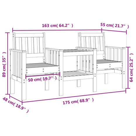 Tuinbank met tafel 2-zits massief grenenhout grijs 8720845809096 8