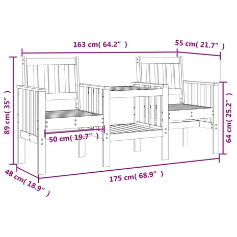 Tuinbank met tafel 2-zits massief grenenhout honingbruin 8720845809102 8