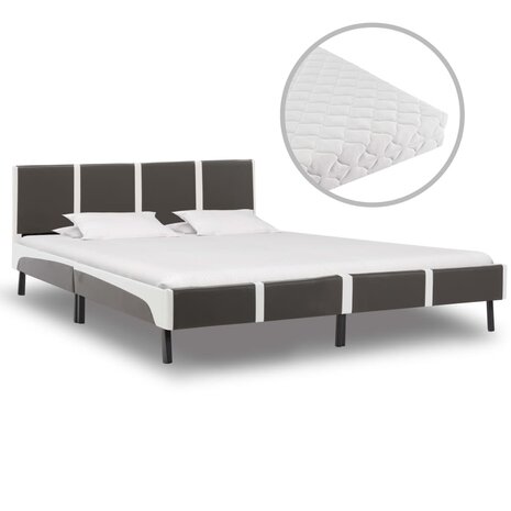 Bed met matras grijs en wit kunstleer 180x200 cm 8719883707884 1