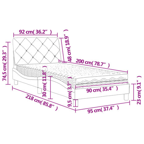 Bed met matras fluweel zwart 90x200 cm 8721012351196 11