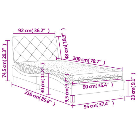 Bed met matras fluweel blauw 90x200 cm 8721012351219 11