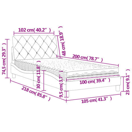 Bed met matras fluweel blauw 100x200 cm 8721012351271 11