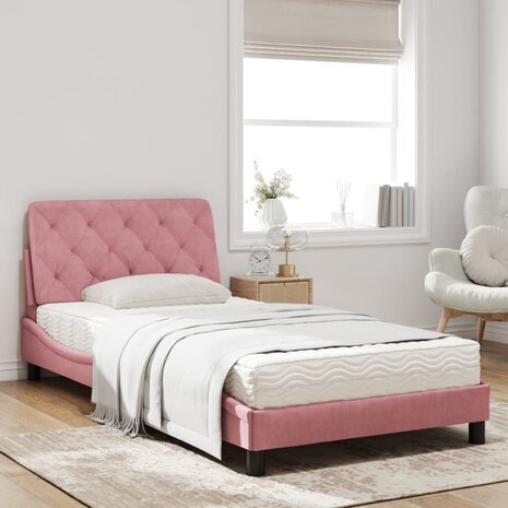 Bed met matras fluweel roze 100x200 cm 8721012351288 3