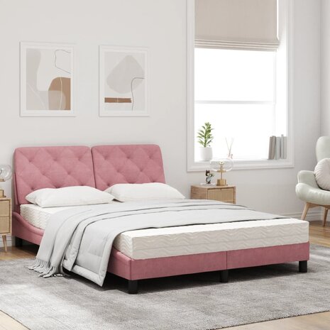 Bed met matras fluweel roze 140x190 cm 8721012351400 3