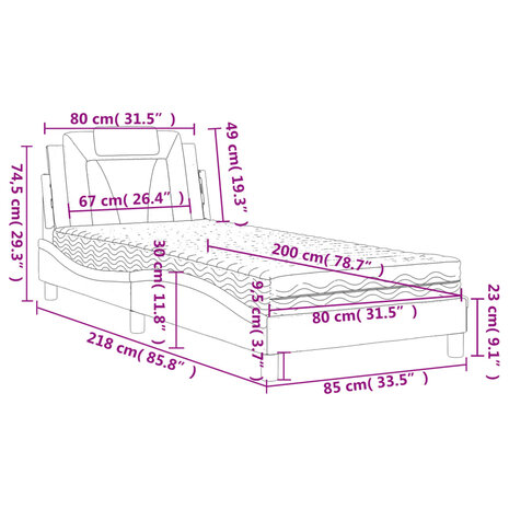 Bed met matras kunstleer zwart en wit 80x200 cm 8721012352438 12