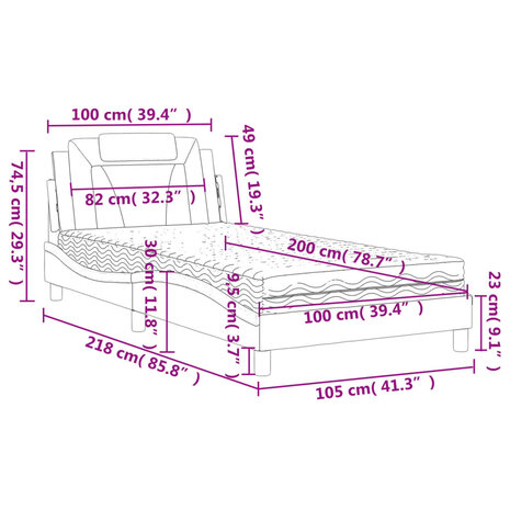 Bed met matras kunstleer zwart en wit 100x200 cm 8721012352636 12