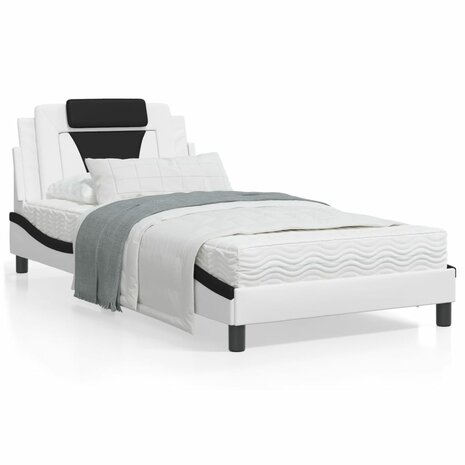 Bed met matras kunstleer wit en zwart 100x200 cm 8721012352643 1