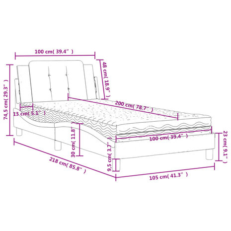 Bed met matras kunstleer zwart en wit 100x200 cm 8721012353336 12