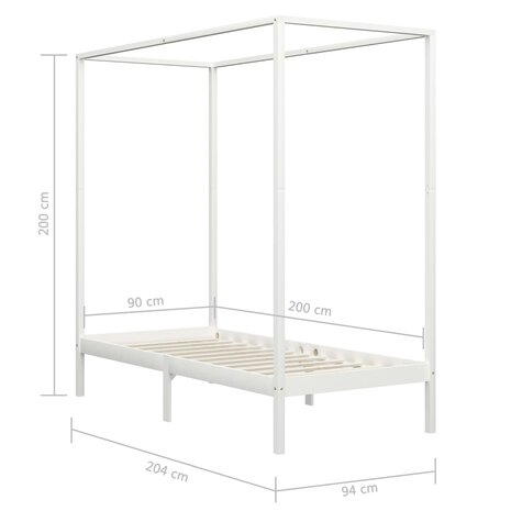 Hemelbedframe massief grenenhout wit 90x200 cm 8719883677453 7