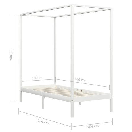 Hemelbedframe massief grenenhout wit 100x200 cm 8719883677460 7