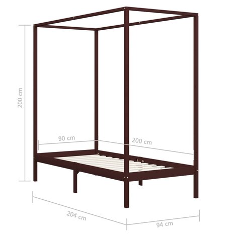 Hemelbedframe massief grenenhout donkerbruin 90x200 cm 8719883677514 7