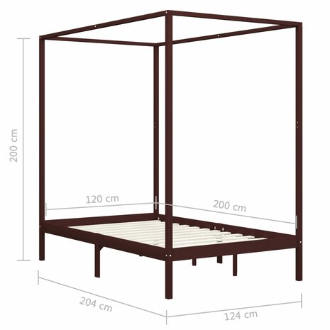 Hemelbedframe massief grenenhout donkerbruin 120x200 cm 8719883677538 7