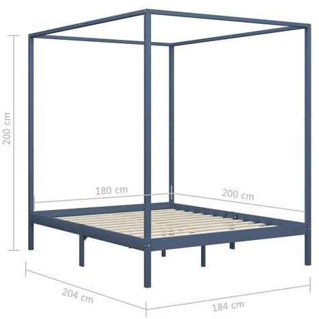 Hemelbedframe massief grenenhout grijs 180x200 cm 8719883677620 7